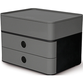 Bloc à tiroirs Smart-Box Plus HAN Allison, 2 tiroirs avec cloisons de séparation, Tiroir-plumier, empilable, plastique ABS, granite-gris