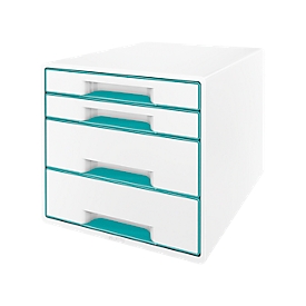 Bloc à tiroirs WOW CUBE 5213 LEITZ®, 4 tiroirs, format A4, polystyrène, bleu pétrole