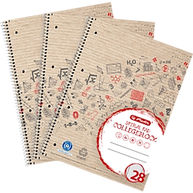 Bloc Collège Herlitz Recycling, format A4+, 3 pièces, 80 feuilles par bloc, quadrillé, rouge