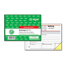 Bloc de reçus SD 121 sigel®, format A6 paysage, avec numérotation continue, papier autocopiant
