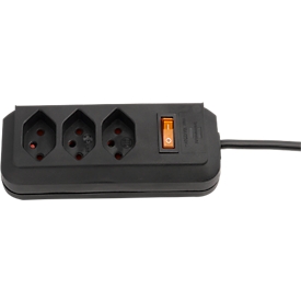 Bloc multiprise 3 prises, noir, avec interrupteur