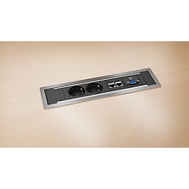 Bloc multiprise POWER FRAME à encastrer, 2 prises de courant, 2 x RJ-45 - 1 x VGA+A, alu