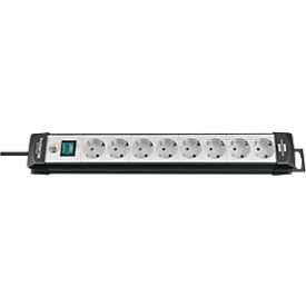 Bloc multiprise Premium-Line, 8 prises, noir/gris clair