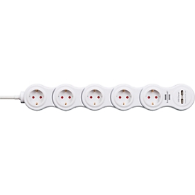 Bloc multiprise Vario Power brennenstuhl®, 5 prises, 2x USB, IP20, 2100 mA, flexible, pour usage intérieur, polycarbonate