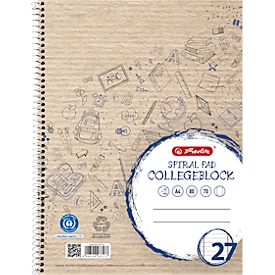 Bloc-notes Herlitz Recycling, 80 feuilles, DIN A4+, 70 g/m², 4 perforations, reliure à spirales, OPTIK PAPER®, linéature 27, bleu