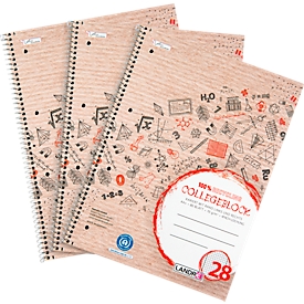 Bloc-notes LANDRÉ Recycling, format A4+, 3 pièces, 80 feuilles par bloc, quadrillé, rouge
