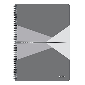 Bloc-notes Leitz Office, format A4, 90 feuilles quadrillées, s'ouvre à 360°, reliure à spirales, couverture cartonnée, certifié FSC®, gris