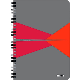 Bloc-notes Leitz Office, format A5, 90 feuilles quadrillées, s'ouvre à 360°, reliure à spirales, couverture cartonnée, certifié FSC®, rouge