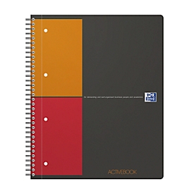 Bloc-notes Oxford International Activebook, 80 pages, DIN A4+, quadrillé, perforé 4 fois, marge à gauche, Optik Paper®, reliure à double spirale 