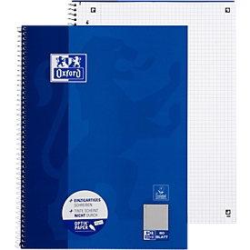 Bloc-notes OXFORD School DIN A4+, 80 pages, quadrillé, marge gauche, bleu