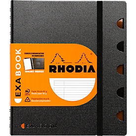 Bloc-notes Rhodia ExaBook, 80 feuilles, DIN A5+, 90 g/m², reliure à double spirale, intercalaires, règle, poche intérieure, ligné, avec cadre