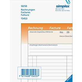 Bloc papier autocopiant, factures, A6, d,f,it, 50/50 feuilles, orange/blanc