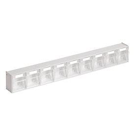 Bloc tiroirs avec bac de rangement de petites pièces MultiStore, en polystyrène, 9 bacs par rangée, L 600 x P 51 x H 77 mm, 0,9 litre, empilable, blanc/transparent
