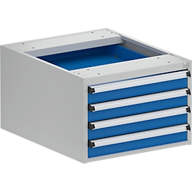 Bloc tiroirs Treston 53/36-1, 4 tiroirs verrouillables, jusqu'à 200 kg, L 530 x P 640 x H 360 mm, acier, gris clair RAL 7035/bleu brillant RAL 5007