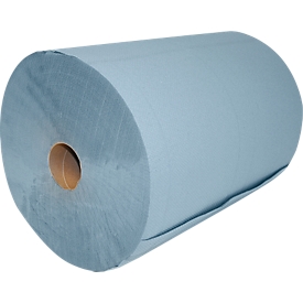 Bobine d&#39;essuyage, en papier recyclé, 2 épaisseurs, 380 x 380 mm, bleu