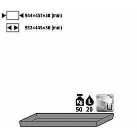 Bodenauffangwanne Stawa-R für asecos Chemikalienschränke, Stahlblech, B 944 x T 457 x H 50 mm, 20,5 l