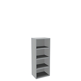Boekenkast, 4 OH, fijne spaanplaat, B 600 x D 450 x H 1580 mm, lichtgrijs