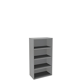 Boekenkast, 4 OH, fijne spaanplaat, B 800 x D 450 x H 1580 mm, zilver