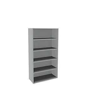 Boekenkast, 5 OH, fijne spaanplaat, B 1000 x D 450 x H 1930 mm, lichtgrijs