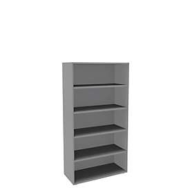 Boekenkast, 5 OH, fijne spaanplaat, B 1000 x D 450 x H 1930 mm, zilver
