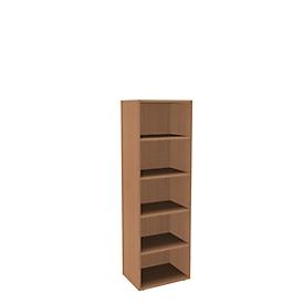 Boekenkast, 5 OH, fijne spaanplaat, B 600 x D 450 x H 1930 mm, beukendecor