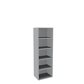 Boekenkast, 5 OH, fijne spaanplaat, B 600 x D 450 x H 1930 mm, lichtgrijs