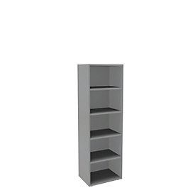 Boekenkast, 5 OH, fijne spaanplaat, B 600 x D 450 x H 1930 mm, zilver