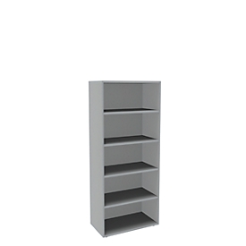 Boekenkast, 5 OH, fijne spaanplaat, B 800 x D 450 x H 1930 mm, lichtgrijs
