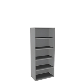 Boekenkast, 5 OH, fijne spaanplaat, B 800 x D 450 x H 1930 mm, zilver