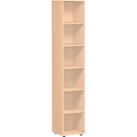 Boekenkast, 6 OH, 5 legborden, B 400 x D 400 x H 2160 mm, beukendecor