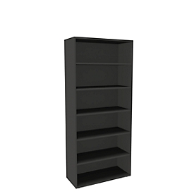 Boekenkast, 6 OH, fijne spaanplaat, B 1000 x D 450 x H 2300 mm, grafiet
