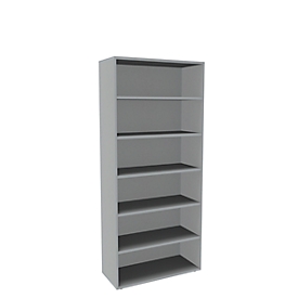 Boekenkast, 6 OH, fijne spaanplaat, B 1000 x D 450 x H 2300 mm, lichtgrijs