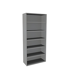 Boekenkast, 6 OH, fijne spaanplaat, B 1000 x D 450 x H 2300 mm, zilver