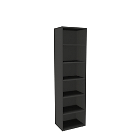 Boekenkast, 6 OH, fijne spaanplaat, B 600 x D 450 x H 2300 mm, grafiet