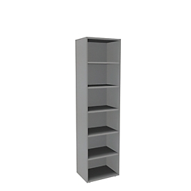 Boekenkast, 6 OH, fijne spaanplaat, B 600 x D 450 x H 2300 mm, zilver