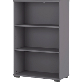 Boekenkast Profi 2.0, gemaakt van hout, 3 OH, 2 planken, 4 kunststof poten, B 800 x D 400 x H 1230 mm, grafiet