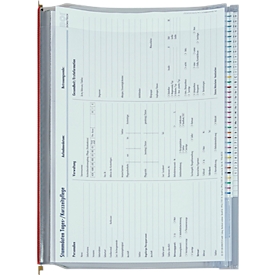 BOI 2-deks plaatzak, messing ophanging, DIN A4, vormsluitstrip &amp; versteviging met stofstrip, grijs/rood