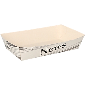 Boîte à frites Papstar Newsprint, extra-large, L 170 x l 105 x H 38 mm, imperméable aux graisses, carton à fibres fraîches FSC®, gris-noir, 50 pièces