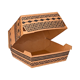 Boîte à hamburger Papstar Maori, jetable, couvercle rabattable, L 148 x l 132 x H 59 mm, en carton certifié FSC®, marron, 320 pièces