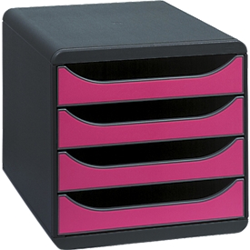 Boîte à tiroirs Big Box Iderama couleur framboise, 4 tiroirs ouverts, A4/A4+/24x32 cm, silencieux, arrêt de sécurité