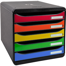 Boîte à tiroirs BIG-BOX PLUS, A4+, 5 tiroirs semi-ouverts avec butée de sortie, poignée encastrée et porte-étiquettes, étiquettes, Ange Bleu, plastique, arlequin