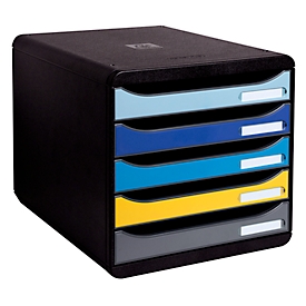 Boîte à tiroirs Exacompta BEE BLUE Big Box, A4+, 5 tiroirs multicolores &amp; semi-ouverts avec butée d'extraction, poignée encastrée &amp; porte-étiquette, Ange Bleu