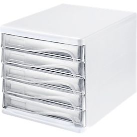 Boîte à tiroirs helit, 5 tiroirs, format A4, polypropylène, boîtier blanc/tiroir transparent