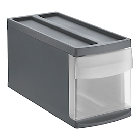 Boîte à tiroirs Rotho SYSTEMIX S, modulaire, 1 tiroir fermé, poignée encastrée, empilable, code QR, L 395 x l 170 x H 203 mm, PP, anthracite-transparent