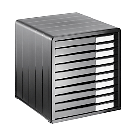 Boîte à tiroirs Rotho TIMELESS, 10 tiroirs fermés au format A4, empilable, L 345 x l 290 x H 320 mm, polystyrène, anthracite