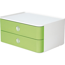 Boîte à tiroirs Smart-Box HAN Allison, 2 tiroirs avec cloisons de séparation, Support pour câble, empilable, plastique ABS, vert
