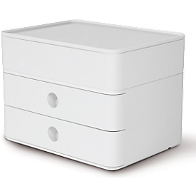 Boîte à tiroirs Smart-Box Plus HAN Allison, 2 tiroirs avec cloisons de séparation, Tiroir-plumier, empilable, plastique ABS, blanc