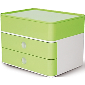 Boîte à tiroirs Smart-Box Plus HAN Allison, 2 tiroirs avec cloisons de séparation, Tiroir-plumier, empilable, plastique ABS, vert