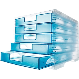 Boîte à tiroirs styro-Light styro®, 5 tiroirs, format C4, bleu lagune transparent