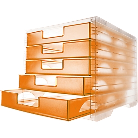 Boîte à tiroirs styro-Light styro®, 5 tiroirs, format C4, mandarine-transparent